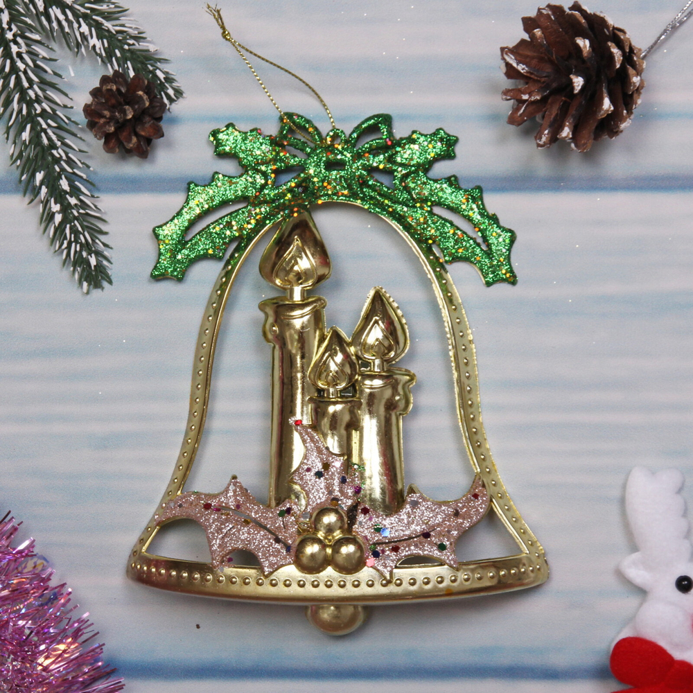 Украшение новогоднее «Колокольчик со свечами» 16,5*14,5 см, Золото