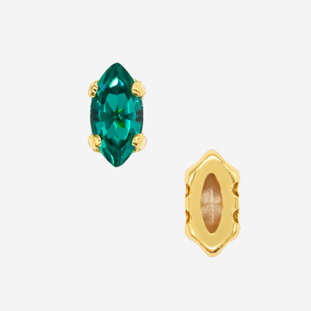 Кристалл Маркиз (Marquise Fancy Stone) в цапах, оттенок "Blue Zircon", 6*3мм, позолота