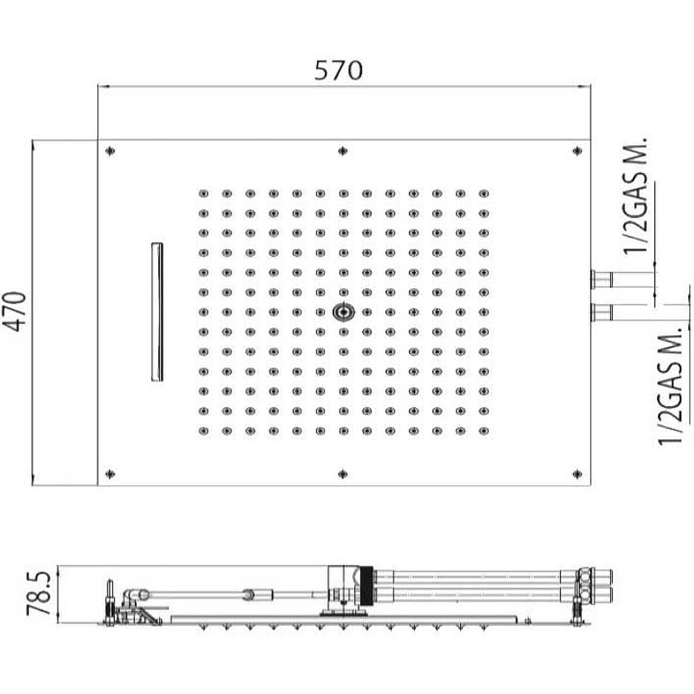 Bossini Dream Multifunction душ потолочный 570х470 мм с функциями: тропический душ и каскад, со светодиодами Led RGB, цвет хром
