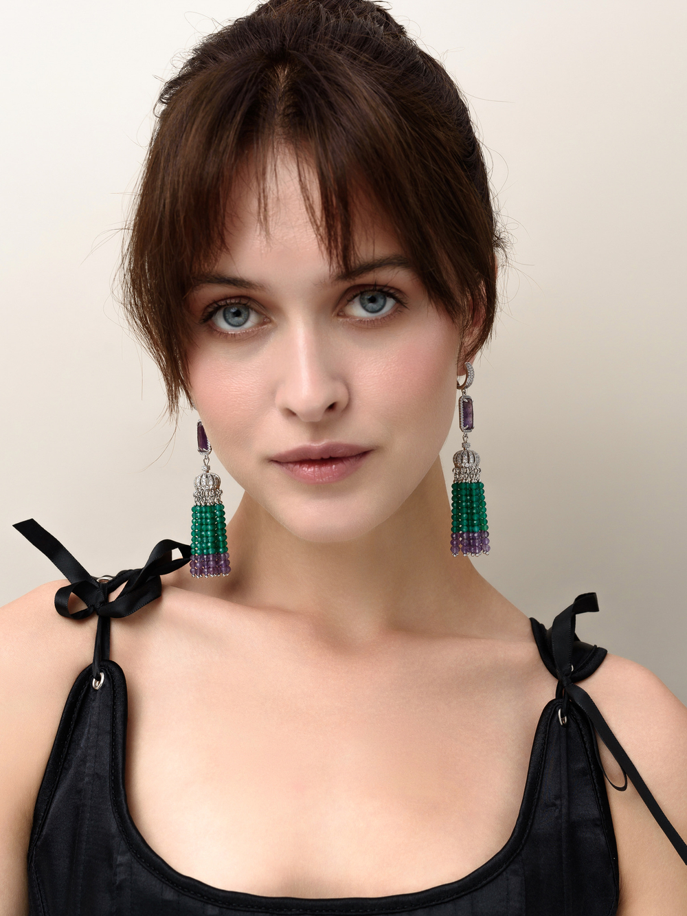 Серьги "Queen" из зеленого агата и аметиста Silver