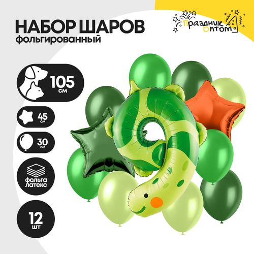 Набор шаров "Цифра 9" гусеница, фольгированный, 12шт.