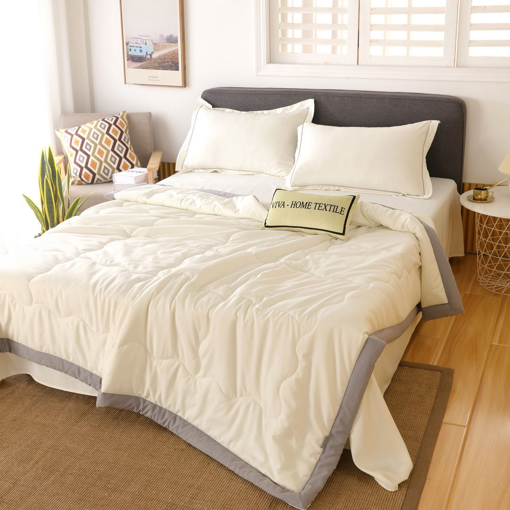 Комплект постельного белья с Одеялом VIVA - HOME TEXTILE, Однотонный, Сатин, Евро
