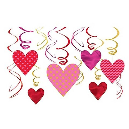 Спираль Сердца красные и розовые, 12 шт.