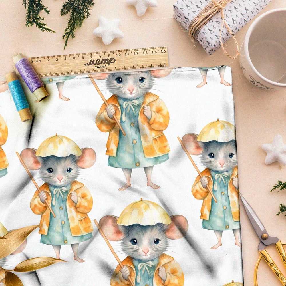 Ткань премиум шелк искусственный Армани осенние мыши