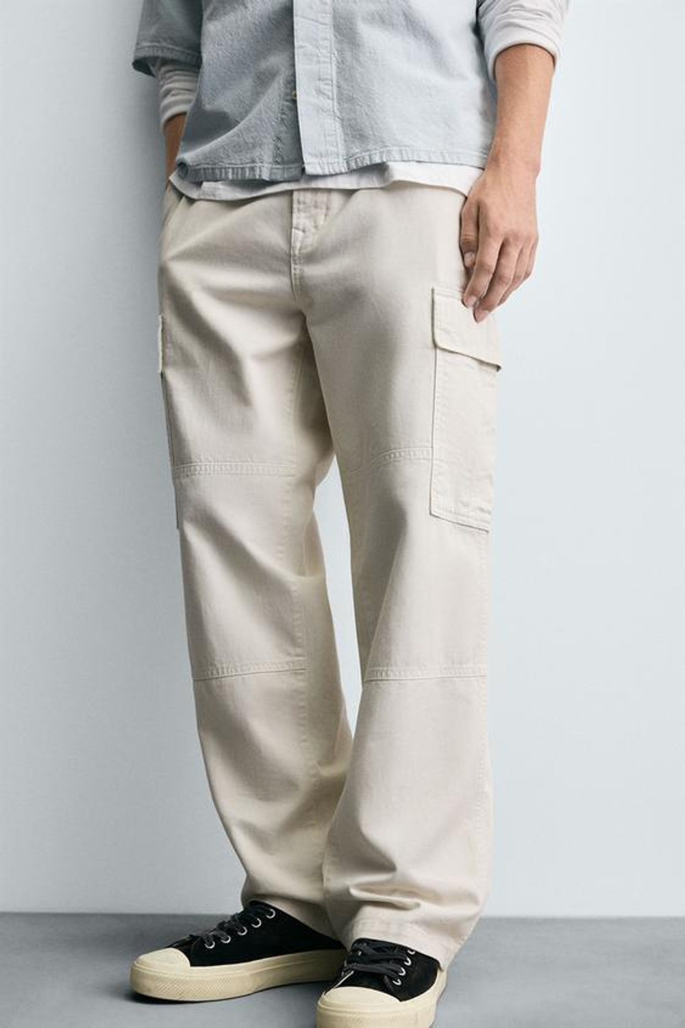 ZARA БРЮКИ-КАРГО STRAIGHT FIT, КАМЕННО-СЕРЫЙ