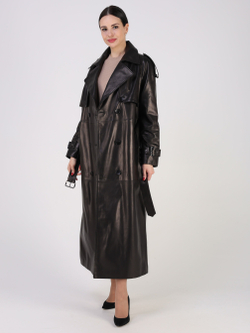 Тренч длинный кожаный с поясом плащ