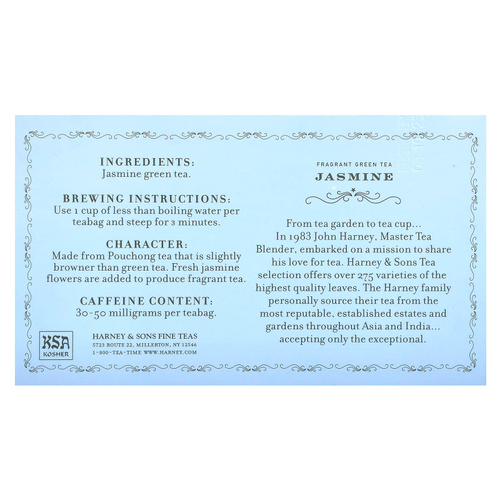 Harney & Sons, Ароматный зеленый чай, жасмин, 50 пакетиков, 90 г (3,17 унции)