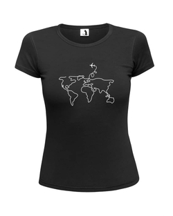 Футболка с самолетом Карта мира женская черная