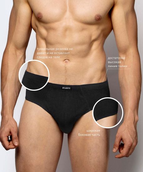 Мужские трусы (3шт) слипы классика Atlantic 3BMP-006,черный+серый+графит