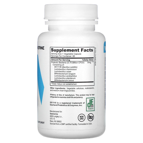 Swolverine, Пробиотикс, 60 капсул (9 мг в каждой капсуле)
