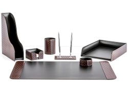 Настольный набор канцелярии из кожи люкс Комфорт цвет FG Brown /черный 7 предметов