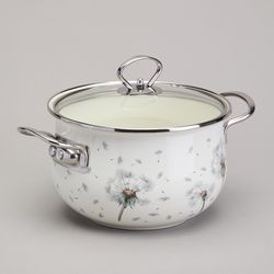 КАСТРЮЛЯ AGNESS ЭМАЛИРОВАННАЯ СО СТЕКЛЯННОЙ КРЫШКОЙ СЕРИЯ "DANDELION", 2,8 Л ДИА. 20СМ