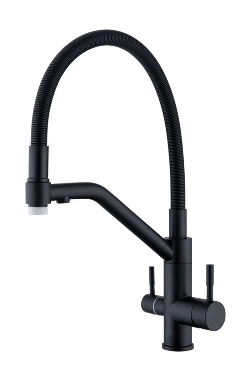 15056-C Смес. для кухни с гиб шланг и под фильт (ЧЕРНЫЙ) HANSEN (8/1шт)