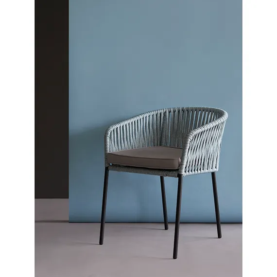 Плетеный стул Asar, черный/серо-голубой