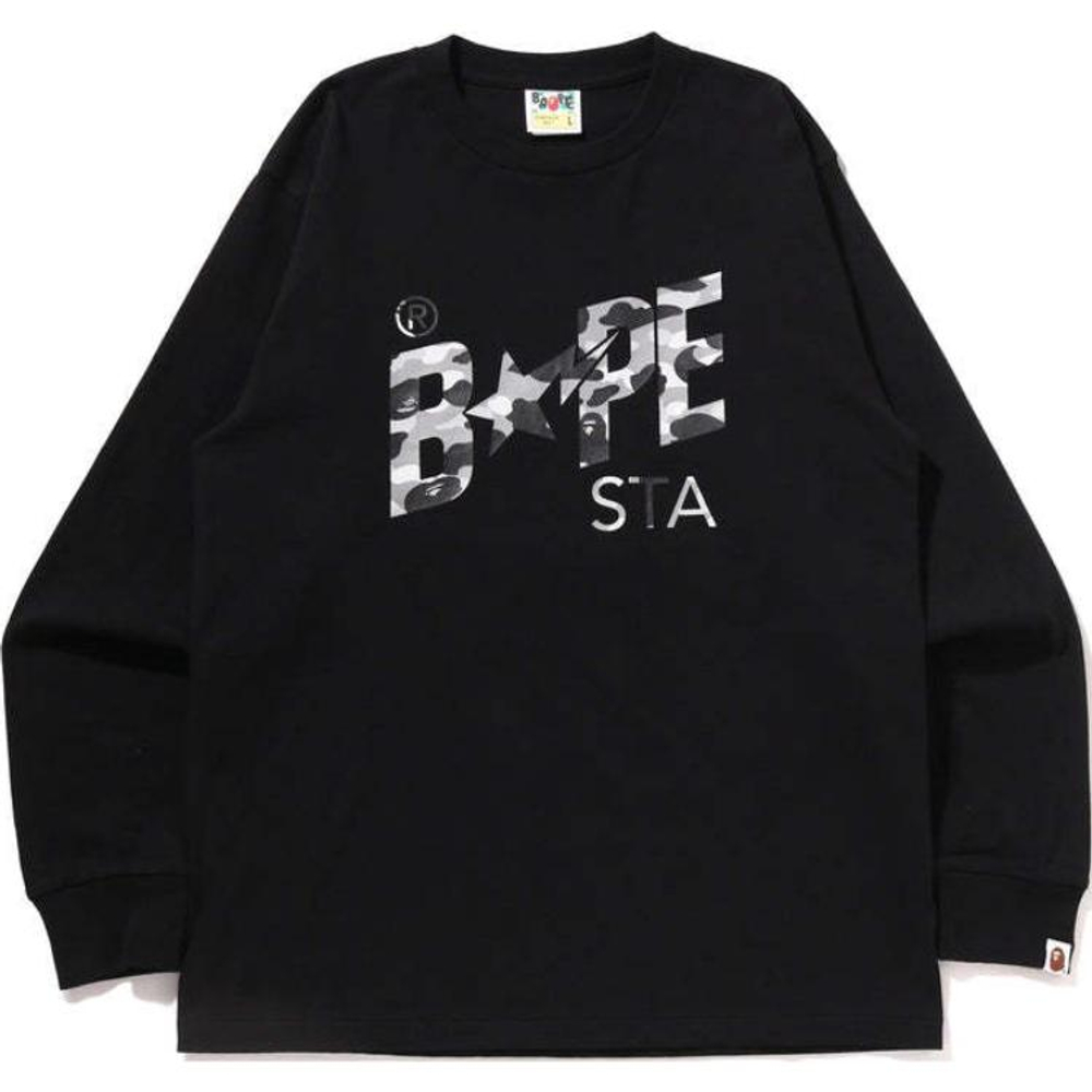 A Bathing Ape 1st Camo Sta L S Tee черный серый