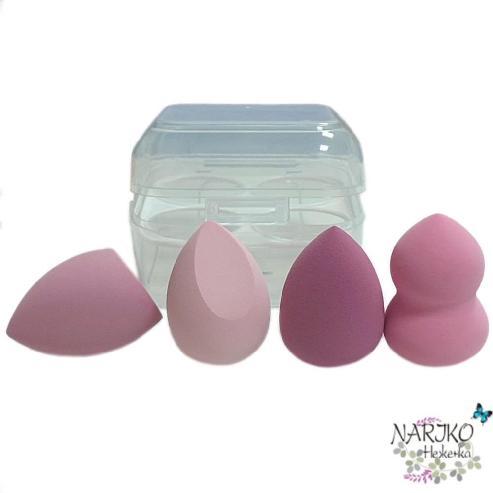 Набор спонжей для макияжа микс форм Kristaller KG-014 розовый, 4 шт.