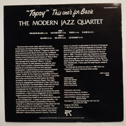 Винтажная виниловая пластинка LP The Modern Jazz Quartet Topsy This Ones For Basie (USA 1985)