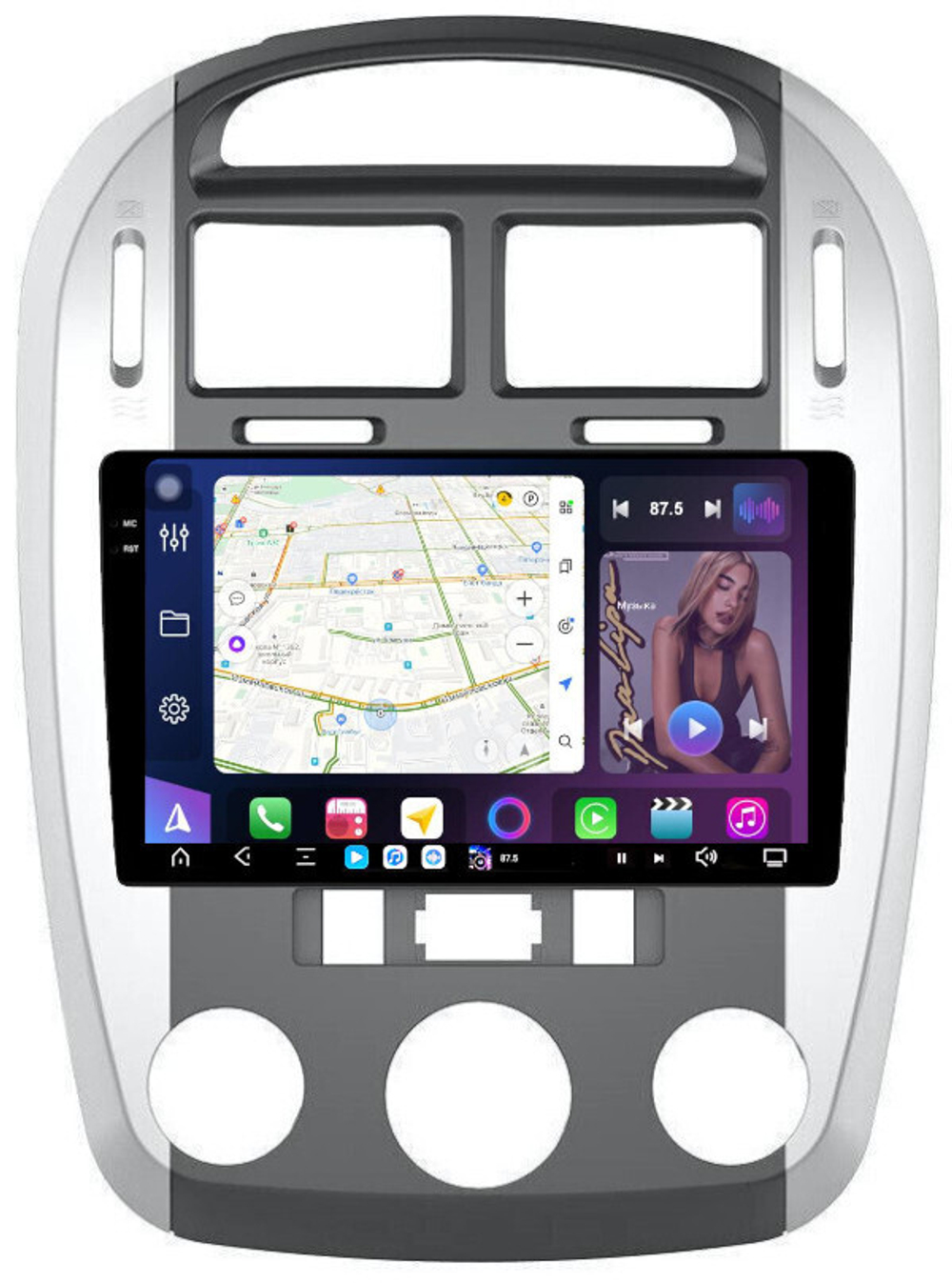 Магнитола для KIA Cerato 1 2004-2008 (кондиционер, аварийка внизу) - FarCar GX046M монитор 9.5" 2K QLED на Android 14, TS20, 6+128Гб, CarPlay, 4G SIM-слот