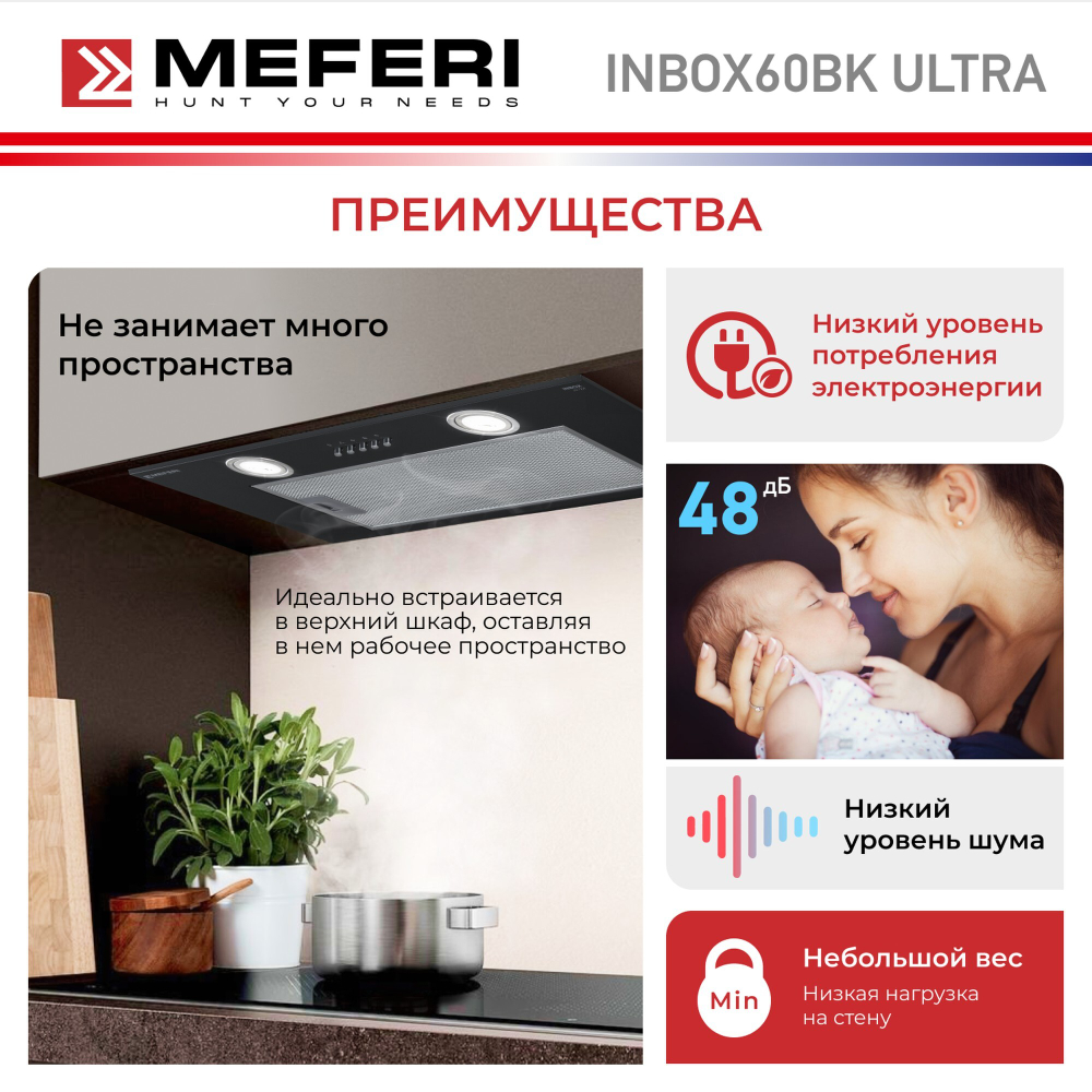 Полновстраиваемая вытяжка Meferi INBOX60BK ULTRA фото 4