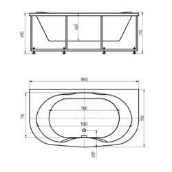 Акриловая ванна Aquatek (Акватек) Мелисса 180x95, с каркасом, с фронтальной панелью, со сливом-переливом
