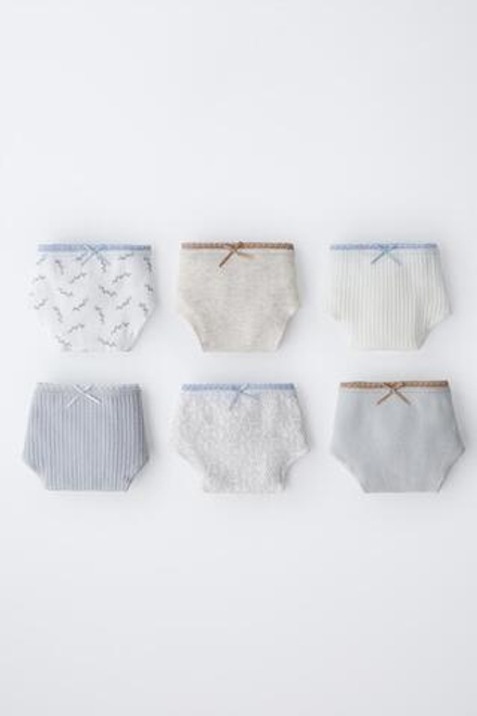 ZARA НАБОР ИЗ ШЕСТИ ТРУСОВ С ПРИНТОМ, ПЕСОЧНЫЙ/СИНИЙ