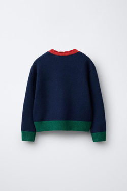 ZARA ДЖЕМПЕР С ВЯЗАНЫМ ПРИНТОМ «ГИРЛЯНДА», МОРСКОЙ СИНИЙ