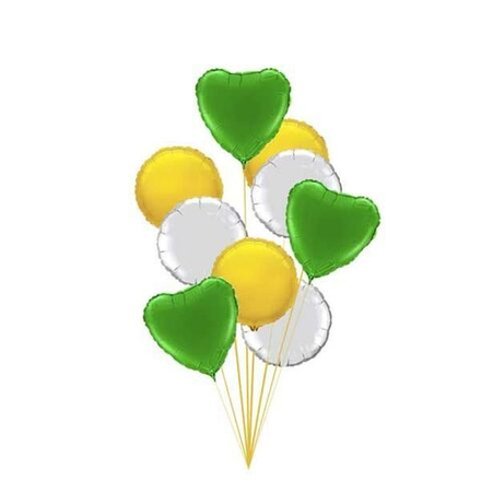 Фонтан воздушных шаров "зеленые сердца и золотые круги"