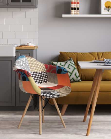 Eames DSW обивка тканевая в стиле пэчворк, ножки из массива бука