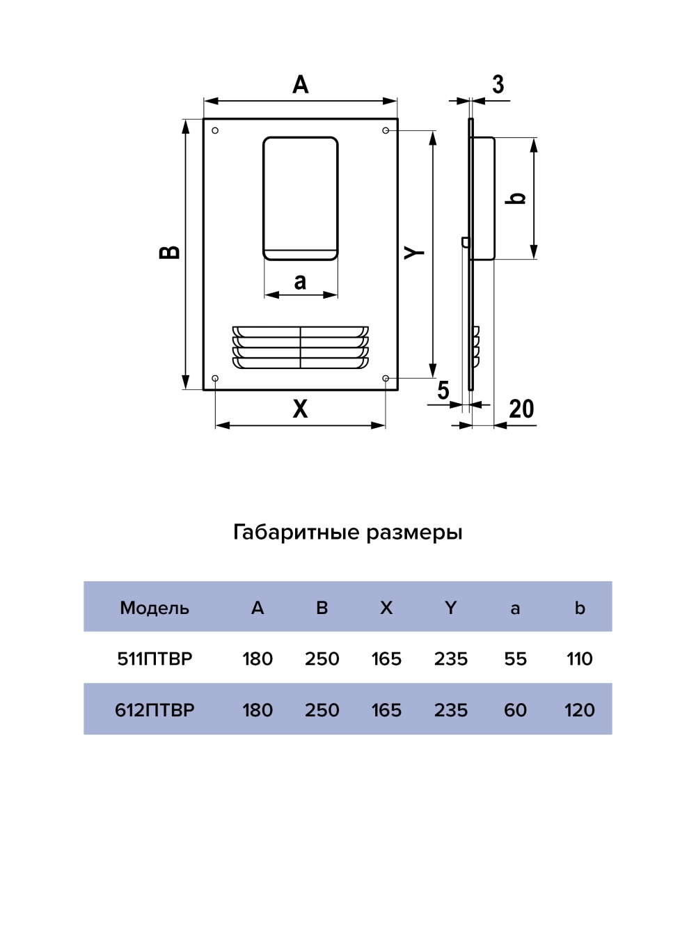Площадка торцевая ПТВР фланец 60х120 вертикальная решетка 180х250 пластик ERA