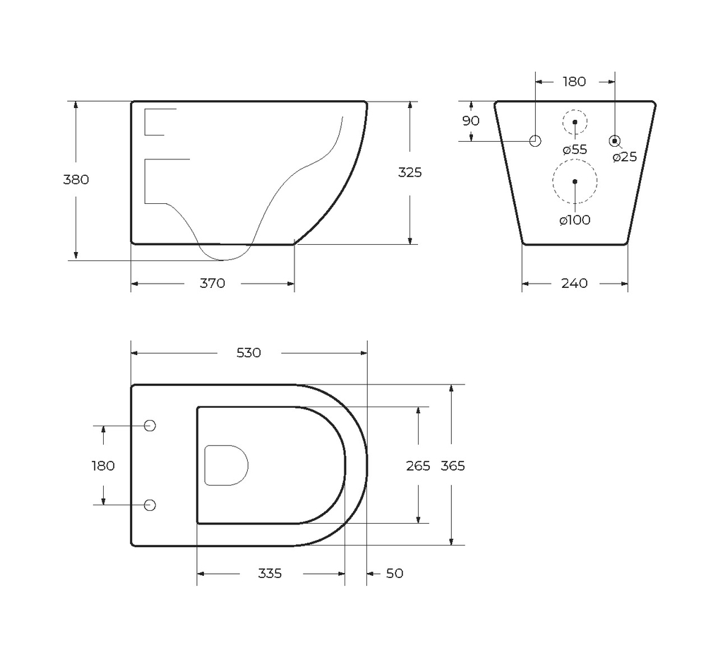 Унитаз удлинённый подвесной безободковый с сиденьем и смывом TORNADO Cezares RELAX-TOR CZR-3806-53-TH-TOR/SC