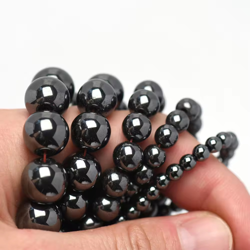 Гематит бусины шарик 2/3/4/6/8/10/12 мм, на нитке 38 см, цвет: Черный