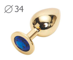 Коническая золотистая анальная втулка с синим кристаллом - 8,2 см. (Цвет: синий)