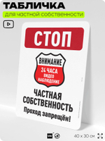 Табличка для частной территории "Стоп, частная собственность", на дом, для участка, организаций, предупреждающая, 40х30 см, Silver Plane x Айдентика Технолоджи