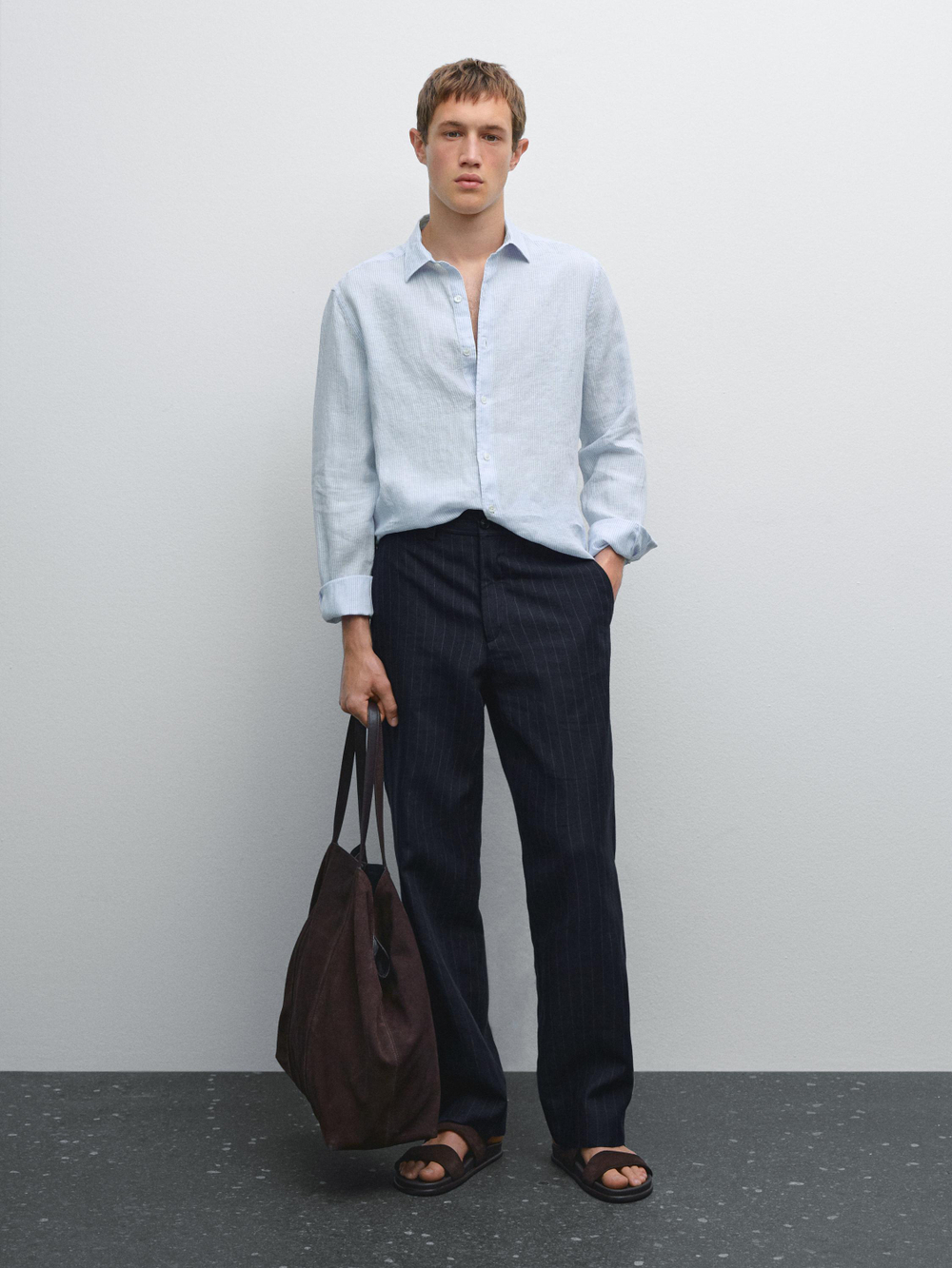 Massimo Dutti Льняная рубашка приталенного кроя, небесно-голубой