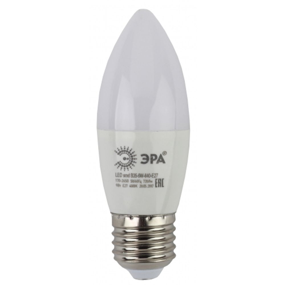 Лампочка светодиодная ЭРА STD LED B35-9W-840-E27 E27 / Е27 9Вт свеча нейтральный белый свeт