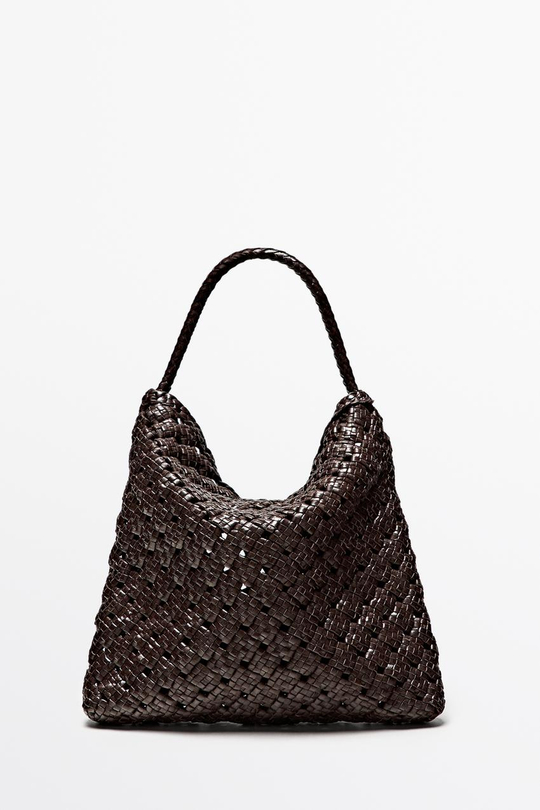 Massimo Dutti Средняя сумка из плетеной кожи наппа, коричневый