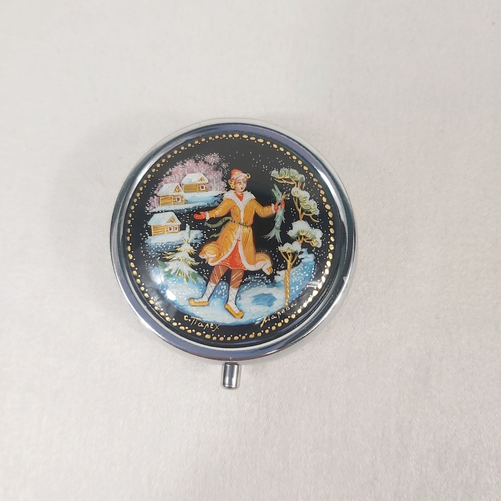 Таблетница с ручной росписью Палех "По-щучьему веленью"