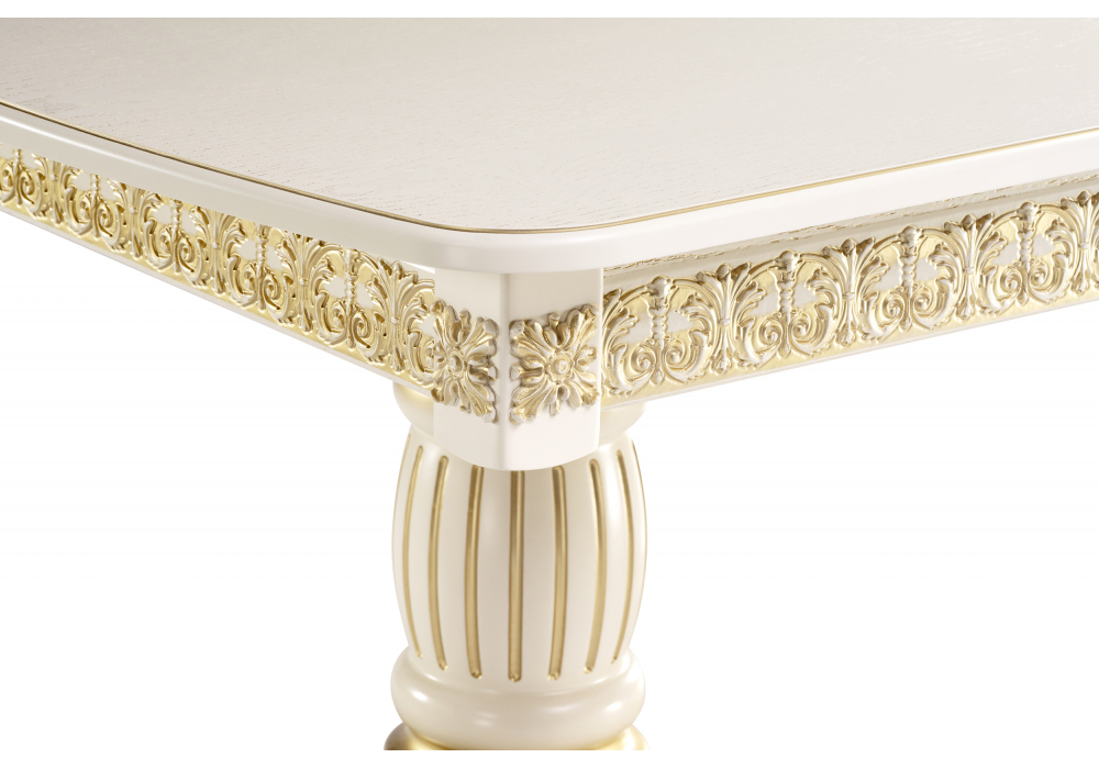 Стол деревянный Woodville Морнит 180(240)х100 слоновая кость, золото, ножки белые