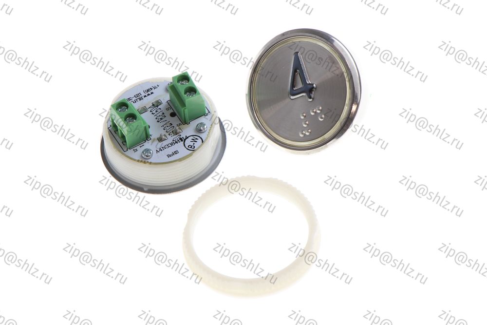 Кнопка (кнопочный модуль) BBP-R331-CMPLT-S-W &quot;4 этаж&quot;, круглая, статическая белая подсветка, Брайль.