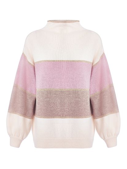 Женский свитер молочного цвета из шерсти и кашемира в полоску - фото 1