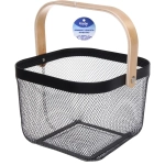 Корзина для хранения металлическая с деревянной ручкой «ФАРГО», цвет чёрный, 24*24*18см✦