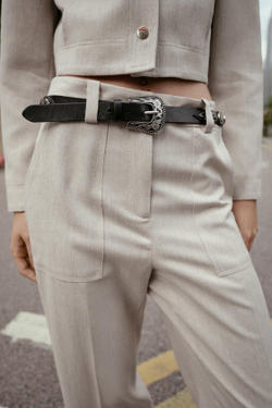 ZARA КОЖАНЫЙ РЕМЕНЬ В КОВБОЙСКОМ СТИЛЕ, ЧЕРНЫЙ