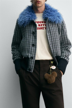 ZARA HARRY LAMBERT X DISNEY БОМБЕР В КЛЕТКУ С КОМБИНИРОВАННОЙ ОТДЕЛКОЙ, КОРИЧНЕВЫЙ/СИНИЙ