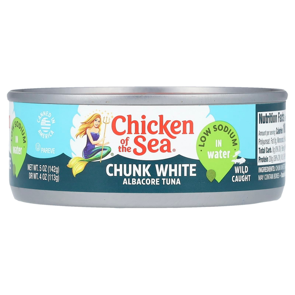 Chicken of the Sea, кусочки белого тунца альбакора, в воде, дикого улова, 142 г (5 унций)