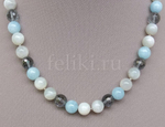 бусы из аквамарина и лунника Элегия  а-0271