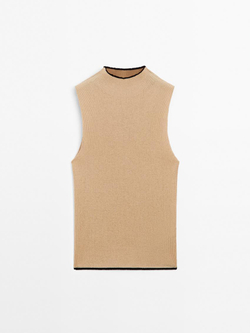 Massimo Dutti Топ из хлопковой смеси с набивным рисунком, пудровый