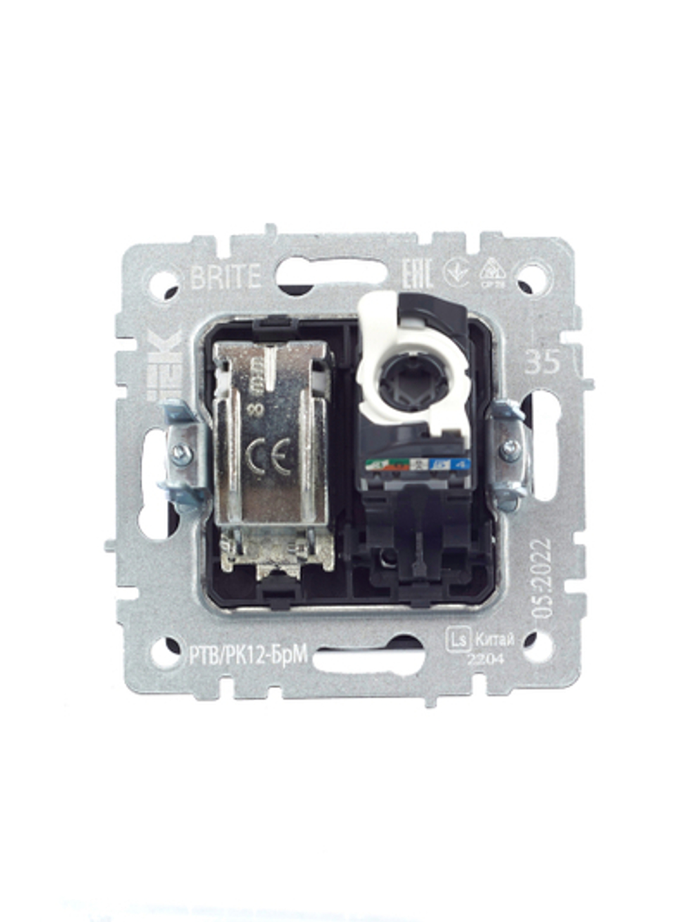 BRITE Розетка двойная TV+RJ45 кат.5E РТВ/РК12-БрМ маренго IEK