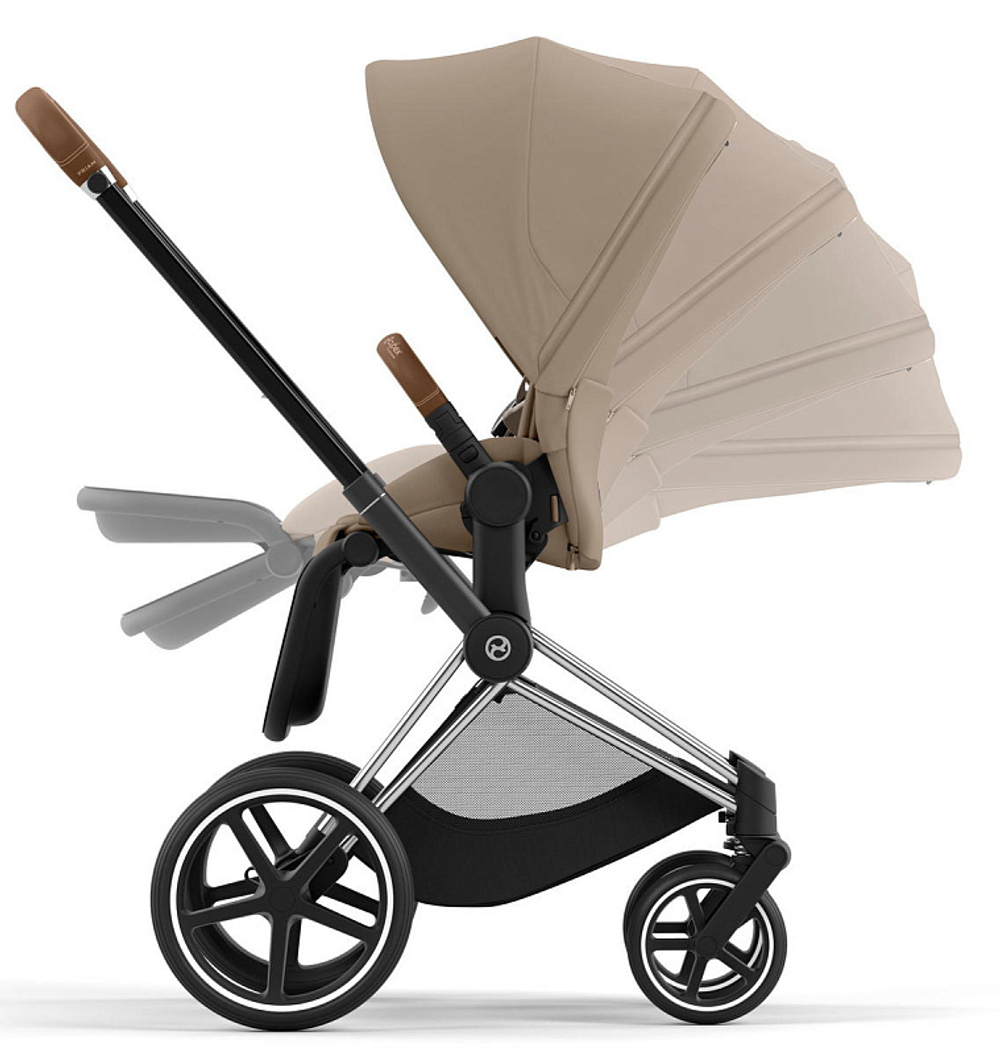 Коляска 3 в 1 Cybex Priam IV Chrome Brown complete и автокресло Aton S2 i-Size Ocean Blue Cozy Beige