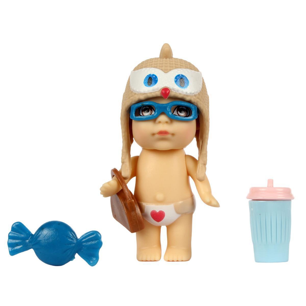 Куколка OLY в шапочке-ушанке в банане. Мальчик 8см, ВВ3844 арт.3370-B (Bondibon)