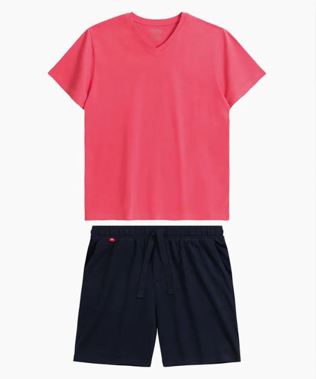 Пижама мужская с коротким рукавом и шортами Atlantic NMP-379E, хлопок, коралловый + темно-синий